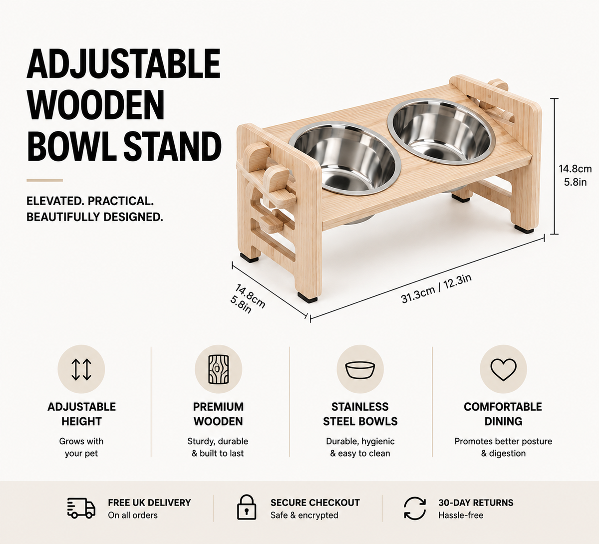Adjustable Posh Pooch Stand & Stainless Steel Bowls